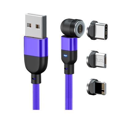 China 540Â ° Magnetic Type Rotating Micro USB Cable 3 In 1 Micro Mobile Phones Magnetic Charging Cable 540 C Magnetic Fast Rotating Fast Charging LED for sale