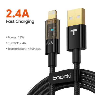 China Toocki USB Charging Cable for Iphone 2.4a 12W A to L Wholesale Nylon Braided Fast Charging USB Phone Cable Best Quality for iphone with transparent shell design for sale