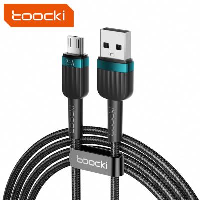 China Toocki 2.4A Micro Cable Wholesale Price 2.4A Aluminum Alloy And Fast Charging Hot Selling PP Chat Weaving Black Green Micro USB Cable In China for sale