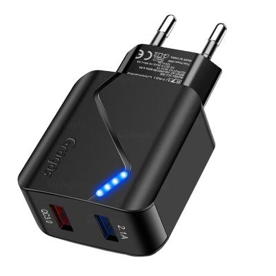 China Hot selling premium quality mobile phone usb wall charger qc3.0 dual port charger with led for sale