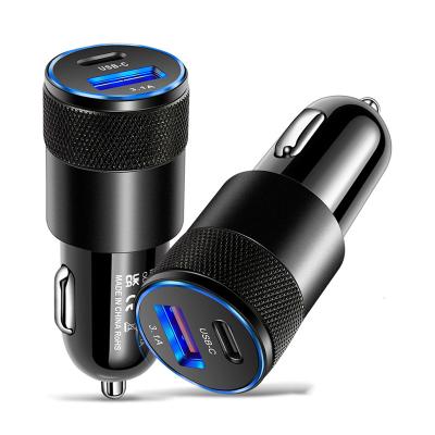 China Mini Dual Ports Quick Charge 3.0 Usb C Car Charger Adapter 3.1A USB+PD Car Charger Dual Palladium Car Charger Type C Cigarette Plug for sale