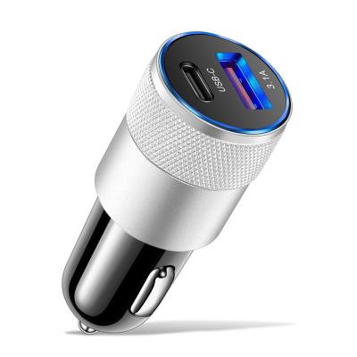 China Hot Selling Dual 3.1A USB+PD Car Charger and Colorful QC3.0 3.1A Fast and Constant Temperature Charging with Two Type-C and USB Car Charger Ports for sale