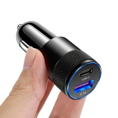 China 3.1A USB+PD Dual Car Mini PD Car USB Charger Charger Competitive Price and Type C2 Ports Car Charger Fast Charging Car Charger for sale