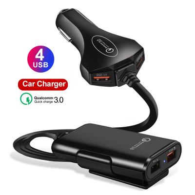 China QC 3.0 Car USB Charger High Quality Quick 4 Phone USB Car Charger Support Front Rear Seat Back Seat Charging QC 3.0 for sale