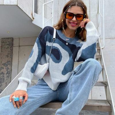 China 2021 Hot Selling Winter Breathable O Neck Women's Loose Style YND951300 Printed Top Casual Pullover Knitted Sweater for sale