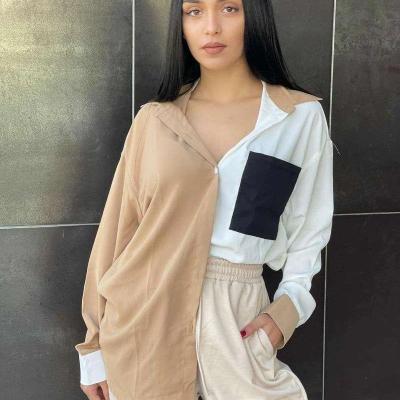 China YND951307 New Autumn XS Anti-wrinkle women's elegant contrast color button up long sleeve collar blouse clothing manufacturers turn down for sale