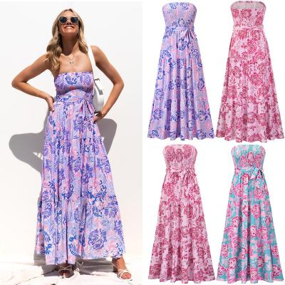 China YND950015 strappy sexy backless dry cleaning dress with bust wrap floral print for summer for sale