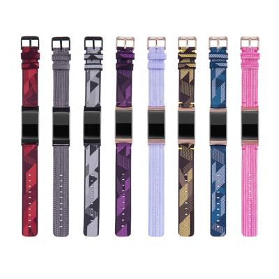 China Adjustable For Fitbit Load 3/4 Band Nylon Denim Watch Band Knitting Wrist Band for sale