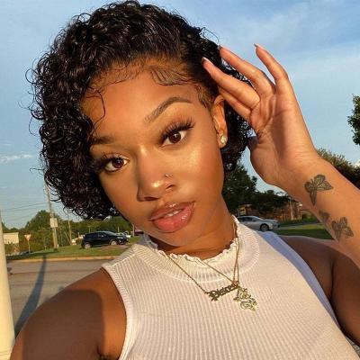 China Pixie Cut Kinky Curly Short Curl Wig 13x1 Curly Lace Front Wig Pre Plucked Bob Hair Wig for sale