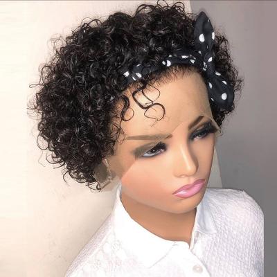 China Short Pixie Cut Wig Human Hair Short Curl Bob 13x1 Full Lace Wigs Kinky Curly Part Wigs for sale