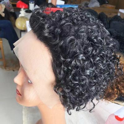 China Curly Virgin Pixie Short Curly Bob 99J Burgundy Curly Raw Indian Cuticle Aligned Lace Front Wigs Human Hair Wig for sale