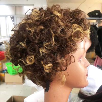 China Libertine Wine Pixie Curl Hair Human Wig, Short Blonde Pixie Human Hair Wigs, Curly Pixie Frontal Wig for sale