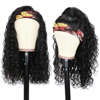 China Indian Short Water Wave Hair Cheap Water Wave Wig Full Headband Machine Made Wig With Headband for sale