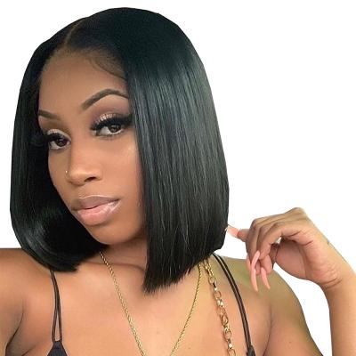 China Bright Yellow Lace Front Wigs Middle Part Short Bob Wig Brazilian Virgin Hair Bob Lace Front Wigs 150% Density Bob Wig for sale