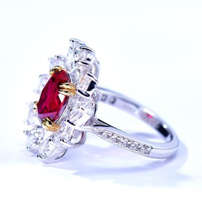 China Fashion CLASSIC Red Zircon Rings Silver Pear Cut Simple White Gold Woman Wedding Rings Custom Luxury Wedding Jewelry for sale