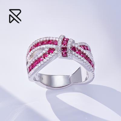 China High Quality 2021Customizable Luxury Stone Ribbon Ruby Ring Silver Christmas Wedding Ring for sale