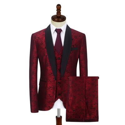 China Customized men's parride business suit high-end polyester three-piece full set of banquet jacquard wedding casual for sale