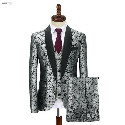 China Anti-Wrinkle Wholesale Latest Fashion Loose Comfortable Men's Jacquard Gray Color 3 Piece Suit for sale