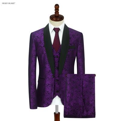 China Anti-wrinkle Wholesale Latest Fashion Loose Comfortable Mens Purple Jacquard Suit Jacket for sale