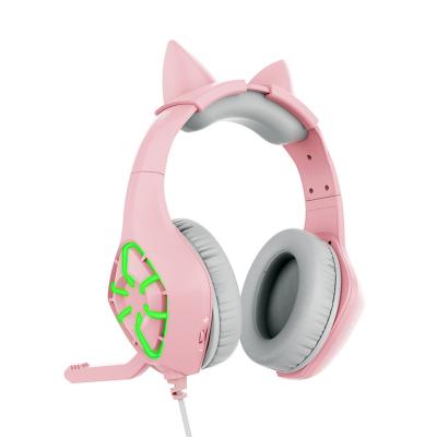 China Wholesale Free Sample Headband Pink Cat Ear For Laptop PC Gaming Earphones Glowing Headsets for sale