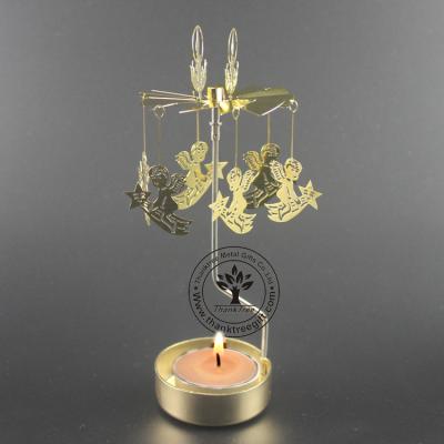 China Fashionable Gold Plated Metal Etching Spinning Revolving Tea Light Candle Holder MCH-015 for sale