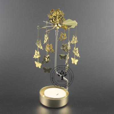 China Fashionable Gold Plated Metal Etching Spinning Revolving Tea Light Candle Holder MCH-025 for sale