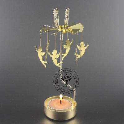 China Fashionable Gold Plated Metal Etching Spinning Revolving Tea Light Candle Holder MCH-031 for sale