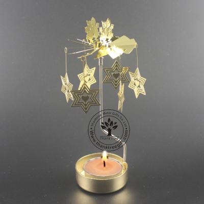 China Fashionable Gold Plated Metal Etching Spinning Revolving Tea Light Candle Holder MCH-037 for sale