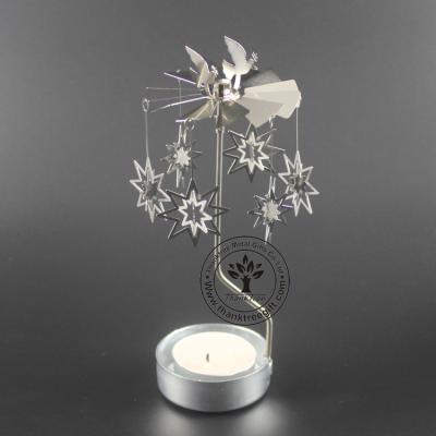 China Fashionable Silver Plated Metal Etching Spinning Rotating Tea Light Candle Holder SCH-036 for sale