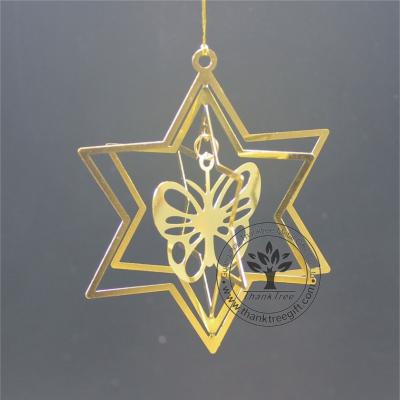 China Christmas Gift Metal Craft 3d Metal Christmas Ornament With Butterfly Hanging for sale