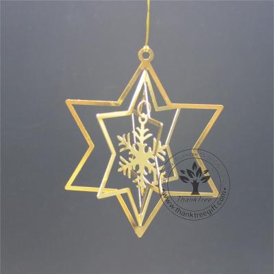 China Christmas Gift Metal Craft 3d Metal Christmas Ornament With Snowflake Ornament for sale