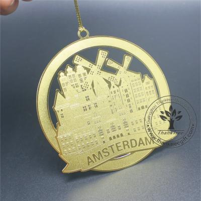 China Europe Metal Windmill Etching Engraved Gold Color Brass Christmas Ornament for sale