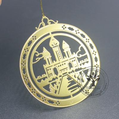 China Christmas Decoration Supplies Custom Metal Etching Craft 18k Gold Plated Church Metal Christmas Ornament for sale