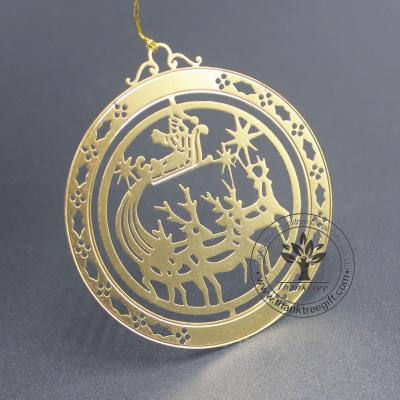 China Europe DIY Flat Circle Metal Reindeer Christmas Brass Engraving Ornament for sale