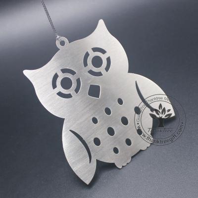 China Wholesale Custom Stainless Steel Metal Christmas Ornament Laser Cutting Stainless Steel Owl Shape Metal Christmas Ornament for sale