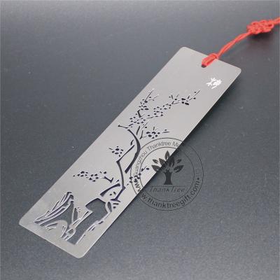 China Europe Metal Etching Plum Blossom Stainless Steel Craft Die Cut Silver Bookmark for sale