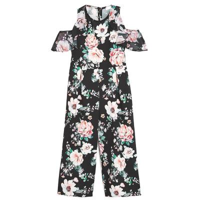 China Custom Logo Baby Girl Clothes Little Girls Overalls QUICK DRY 90% Polyester 10% Elastane Fashion Floral Snub Jumpsuit for sale