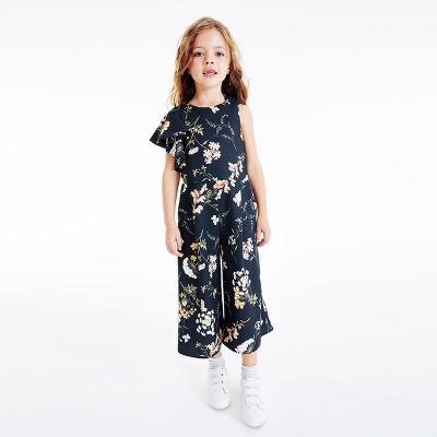 China 2021 Hot Selling QUICK DRY Girls One Piece Overalls With Multi Floral Logo 93% Polyester Little Girls Overalls for sale