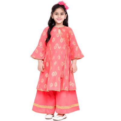 China High Quality Ethnic Toddler Clothing Wholesale Kids Wear To Dress Indian Baby's Peach Color Printed Kurta With Palazzos Set for sale