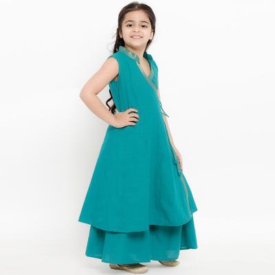 China Casual new arrival wholesale kids boutique clothing little girls indian dress styles green solid 2 piece kurta with palazzos sets for sale