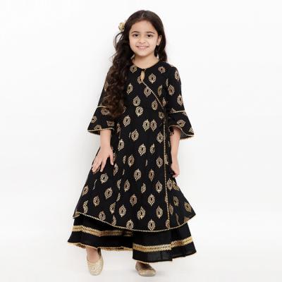 China India Online Kids Clothing Traditional Ethnic Newcomer Kids Wear For Girls Classy Black Striped Kurta With Palazzos for sale