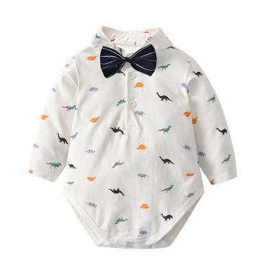 China 100%cotton Triangle Cartoon Dinosaur Print Summer Newborn Clothes Casual Long Sleeve One-Piece Boy Romper for sale