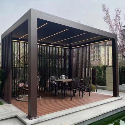 China Awning Top Opening And Closing Luxury Garden Terrace Electric Aluminum Sunshade With Retractable Curtains for sale