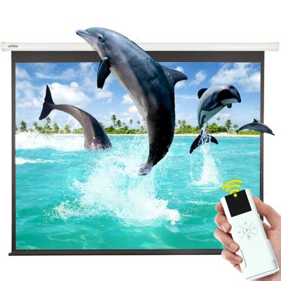 China 60 80 100 120 150 inch electric screen ceiling 4:3 16:9 150 inch motorized home theater projector wall mounted automatic projection screen for sale