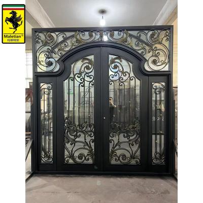 China Modern high quality anti-theft iron art security door wrought iron component double-layer glass door, direct sale by Malaysian manufacturer for sale