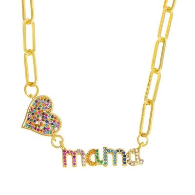 China 2022 Delicacy Word Zircon Mom Charm Personalized Colorful Delicate Cubic Cubic Pendant Necklace for Mother's Day for sale