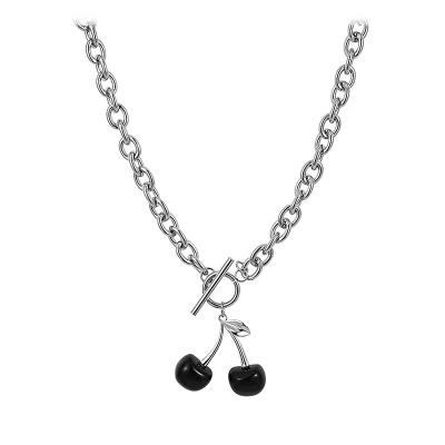 China Fashionable cherry pendant necklace punk 2022 design choker accessories hip hop titanium steel chunky jewelry for sale