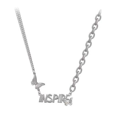 China 2022 New Design Punk Jewelry Stainless Steel Letter Name Chain Butterfly Double Rope Necklace Custom Charm Cuban Necklace For Women for sale