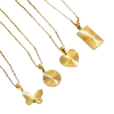 China TRENDY 18k Gold Plated Stainless Steel Sunburst Seal Heart Butterfly Sunshine Disc Coin Choker Pendant Necklace for sale