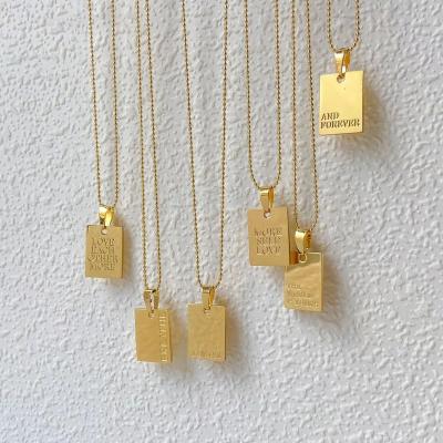 China FASHIONABLE Inspired Stainless Steel Letter Chain Gold Plated Geometric Square Letter Engraved Engraved Pendant Necklace for sale